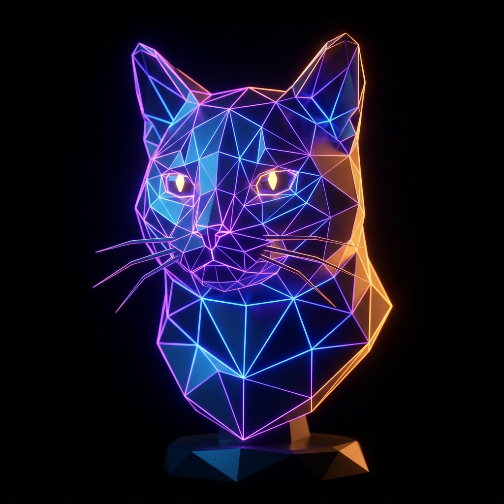 Gato Mascote Neon 3D